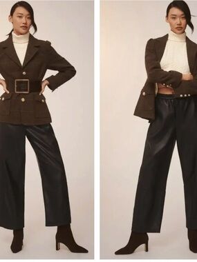 Anthropologie Pilcro Izzie Faux Vegan Leather Relaxed Barrel pants in Black